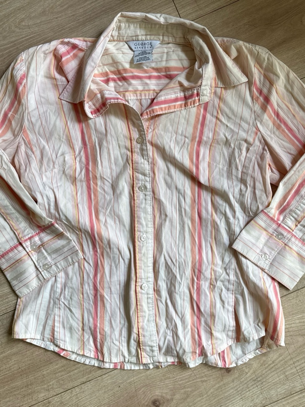 George Cream Button-Down Shirt with Pink & Orange Stripes